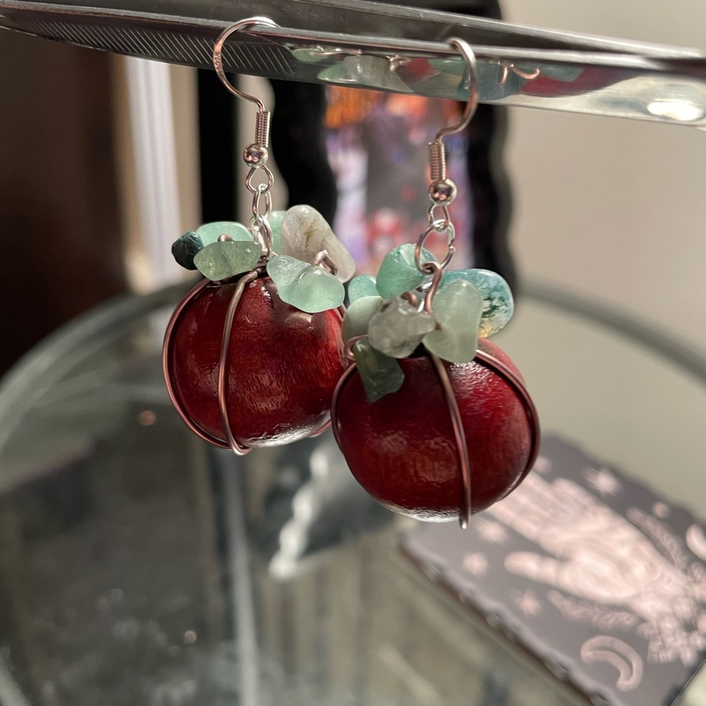 Potted Plant Gemstone Beads Wire Wrapped Earrings